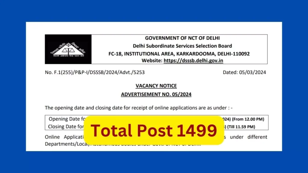 Delhi DSSSB Various Post Onilne Form 2024
